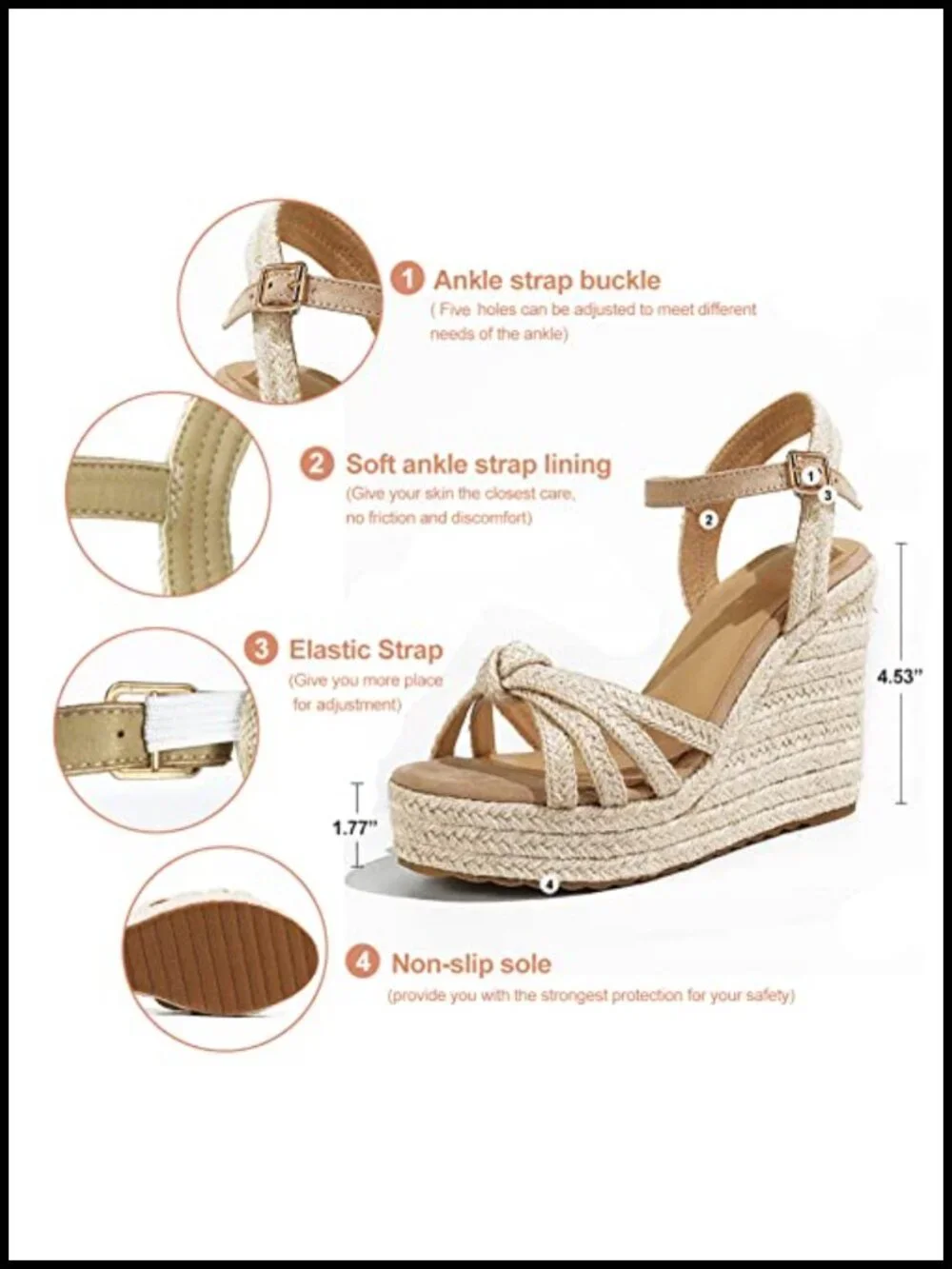 Buckle Ankle Strap Wedge Platform Sandals Espadrilles